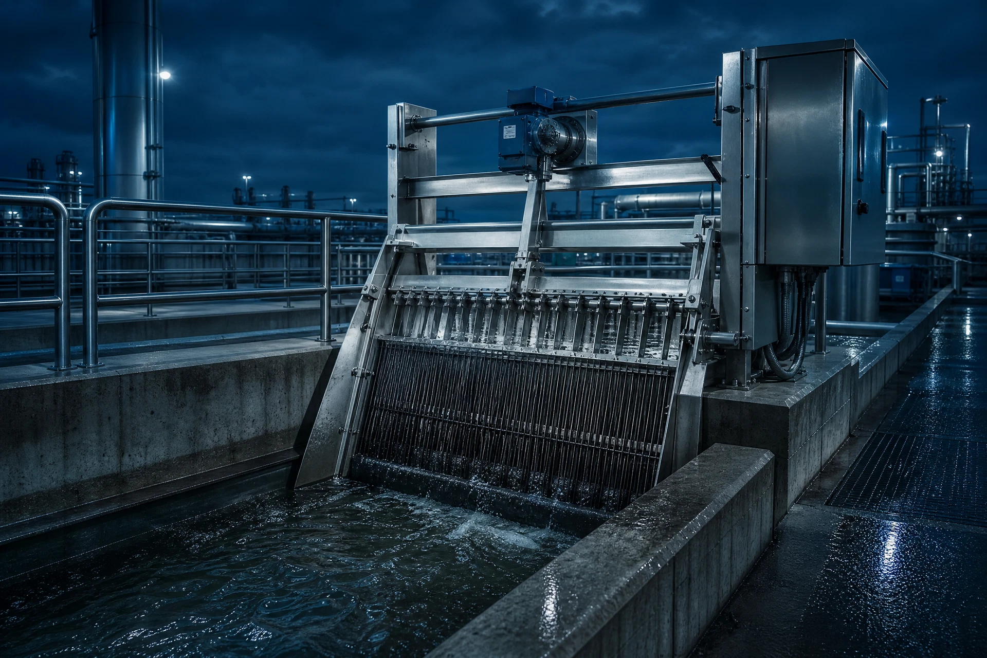 Mechanical Bar Screen Automation and Channel Control for Industrial Wastewater Headworks technical article visual
